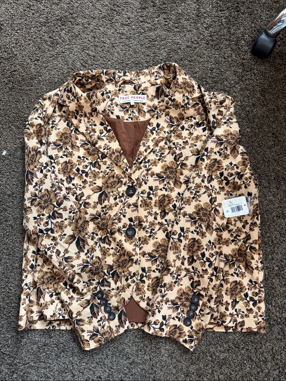 Free People Tan Floral Lightweight Blazer Jacket
